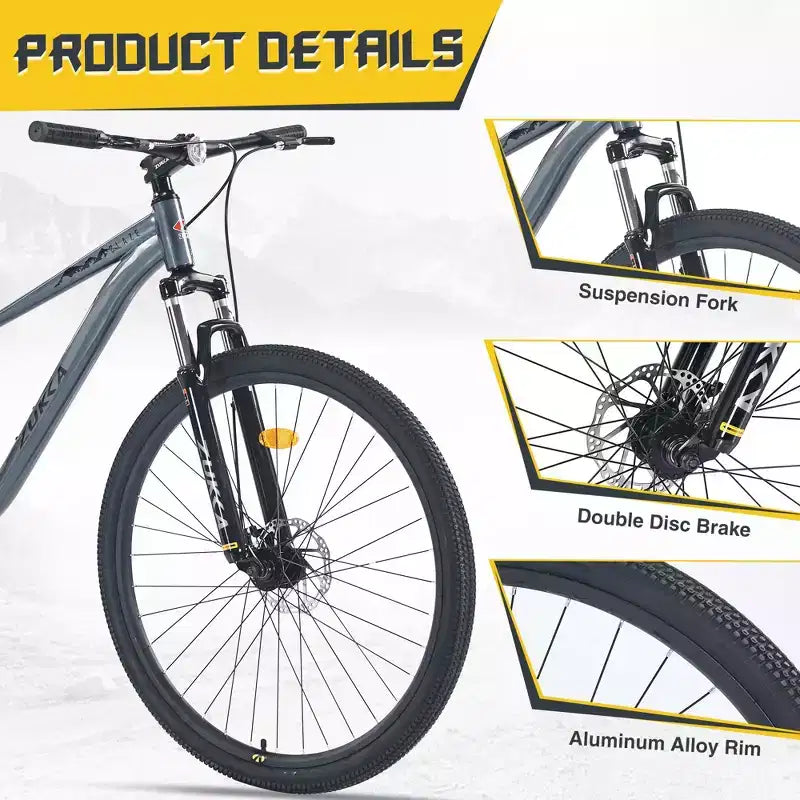Bicicleta de Montaña Okak 29IN de Una Sola Velocidad, Bicicleta para Adultos con Cuadro de Acero y Suspensión Delantera, Bicicleta para Hombres para Viajes Diarios, Viajes, Montaña