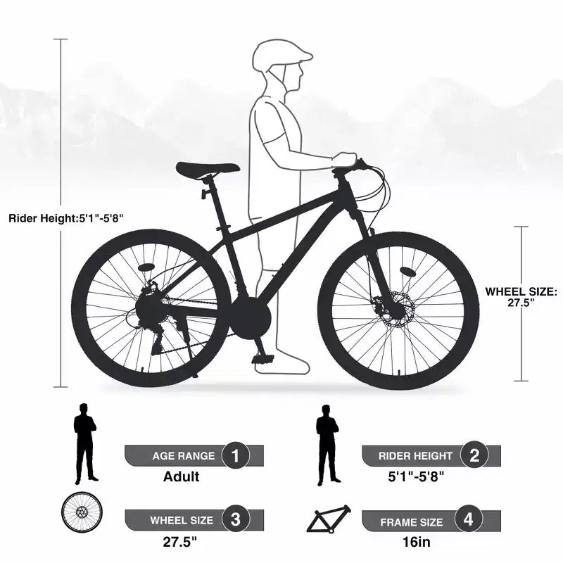 Bicicleta de montaña Okak de 27.5 pulgadas con cuadro de aleación de aluminio, bicicleta de tierra para niños con 21 velocidades y suspensión delantera, bicicleta para niños y adultos
