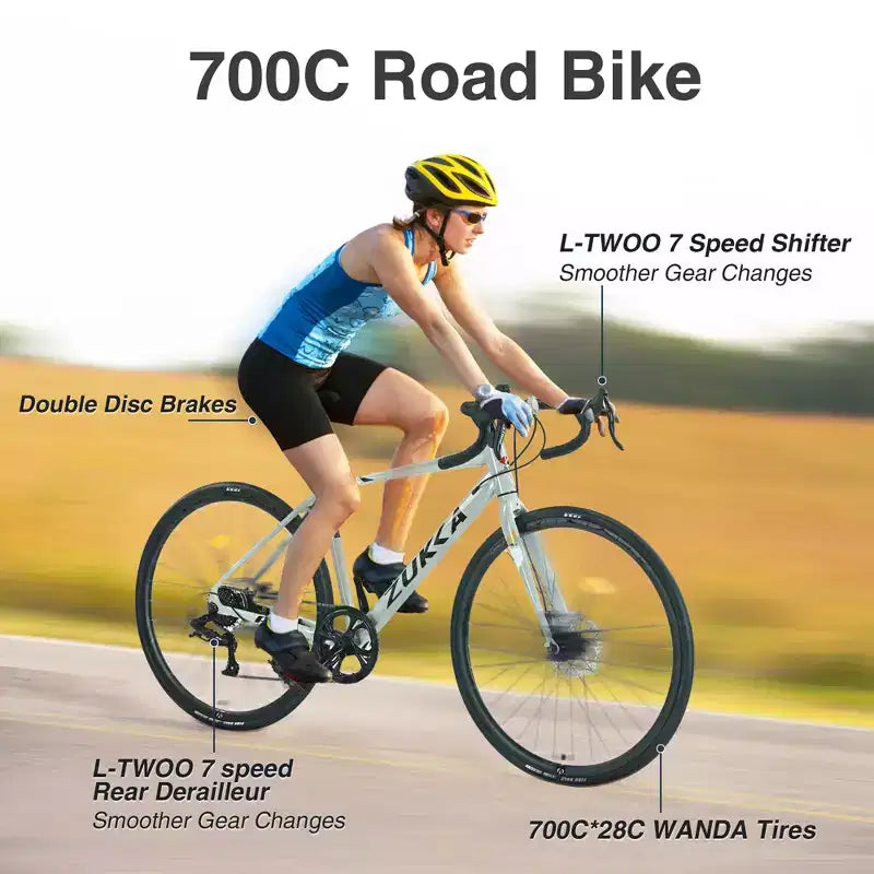 Bicicleta de carretera Okak 700C con sistema de 7 velocidades, bicicleta para adultos con cuadro y llanta de aleación de aluminio, bicicleta con freno de disco para hombres y mujeres