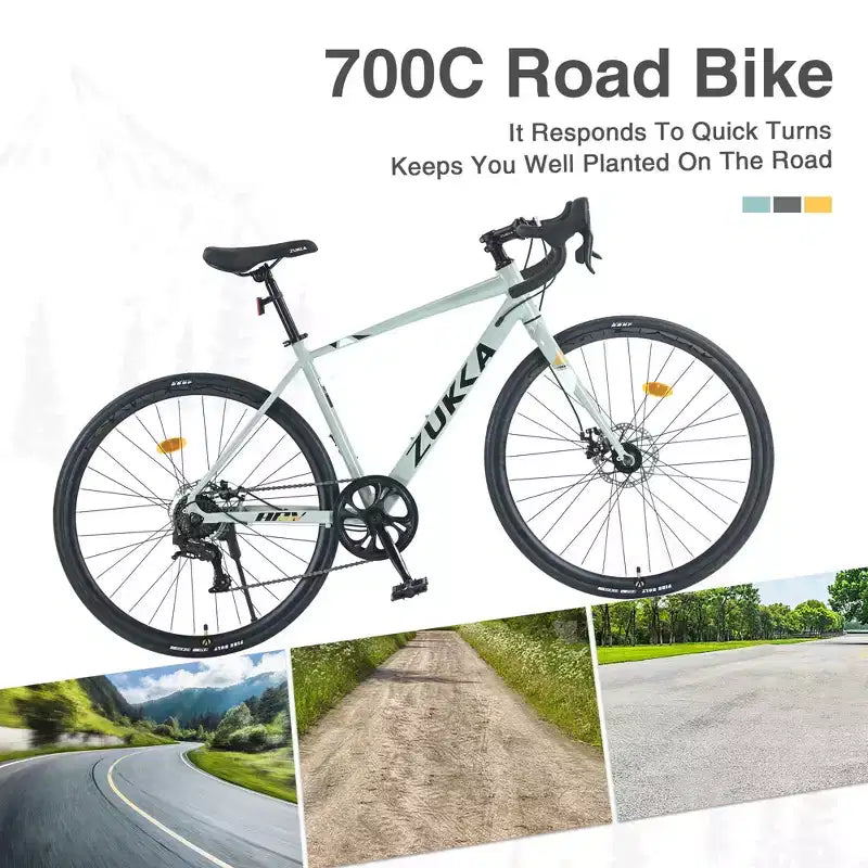 Bicicleta de carretera Okak 700C con sistema de 7 velocidades, bicicleta para adultos con cuadro y llanta de aleación de aluminio, bicicleta con freno de disco para hombres y mujeres