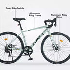 Bicicleta de carretera Okak 700C con sistema de 7 velocidades, bicicleta para adultos con cuadro y llanta de aleación de aluminio, bicicleta con freno de disco para hombres y mujeres