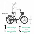 Bicicletas cruiser Okak de 22 pulgadas con cesta delantera, bicicletas para niñas con cuadro de acero, freno en V y sillines cómodos, bicicleta para adultos para niñas y mujeres