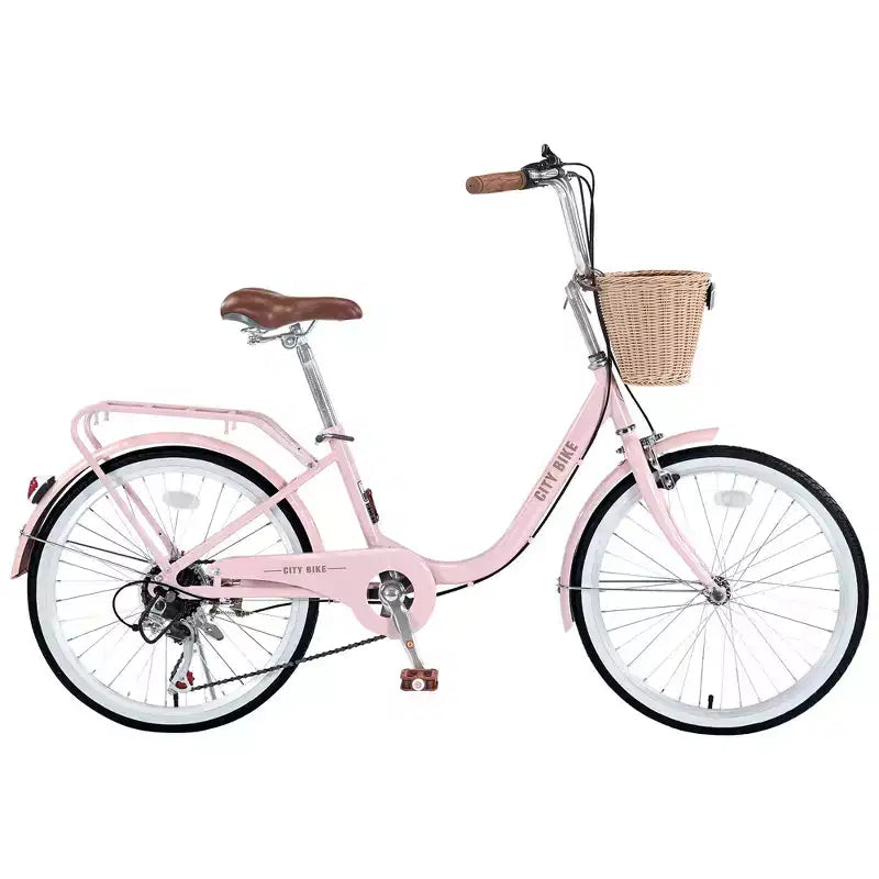 Bicicletas cruiser Okak de 22 pulgadas con cesta delantera, bicicletas para niñas con cuadro de acero, freno en V y sillines cómodos, bicicleta para adultos para niñas y mujeres