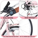 Bicicletas cruiser Okak de 22 pulgadas con cesta delantera, bicicletas para niñas con cuadro de acero, freno en V y sillines cómodos, bicicleta para adultos para niñas y mujeres
