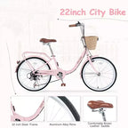 Bicicletas cruiser Okak de 22 pulgadas con cesta delantera, bicicletas para niñas con cuadro de acero, freno en V y sillines cómodos, bicicleta para adultos para niñas y mujeres