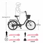 Bicicletas cruiser Okak de 22 pulgadas con cesta delantera, bicicletas para niñas con cuadro de acero, freno en V y sillines cómodos, bicicleta para adultos para niñas y mujeres