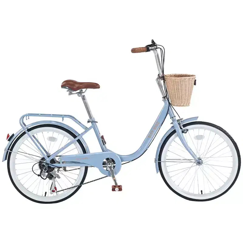 Bicicletas cruiser Okak de 22 pulgadas con cesta delantera, bicicletas para niñas con cuadro de acero, freno en V y sillines cómodos, bicicleta para adultos para niñas y mujeres