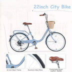 Bicicletas cruiser Okak de 22 pulgadas con cesta delantera, bicicletas para niñas con cuadro de acero, freno en V y sillines cómodos, bicicleta para adultos para niñas y mujeres