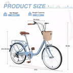 Bicicletas cruiser Okak de 22 pulgadas con cesta delantera, bicicletas para niñas con cuadro de acero, freno en V y sillines cómodos, bicicleta para adultos para niñas y mujeres