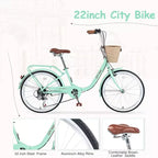 Bicicletas cruiser Okak de 22 pulgadas con cesta delantera, bicicletas para niñas con cuadro de acero, freno en V y sillines cómodos, bicicleta para adultos para niñas y mujeres
