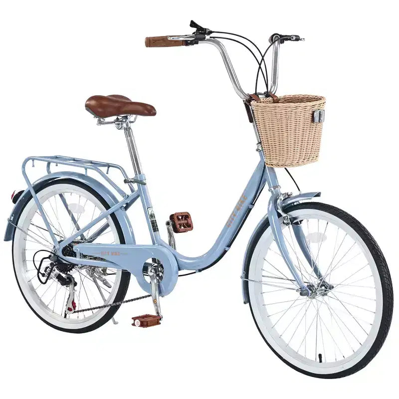 Bicicletas cruiser Okak de 22 pulgadas con cesta delantera, bicicletas para niñas con cuadro de acero, freno en V y sillines cómodos, bicicleta para adultos para niñas y mujeres