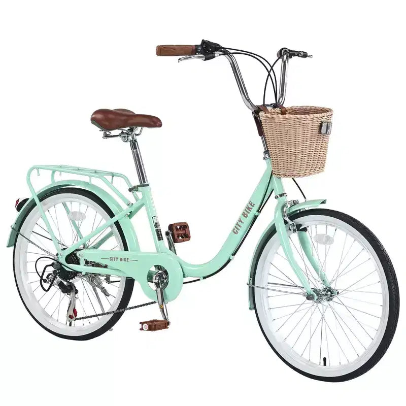 Bicicletas cruiser Okak de 22 pulgadas con cesta delantera, bicicletas para niñas con cuadro de acero, freno en V y sillines cómodos, bicicleta para adultos para niñas y mujeres