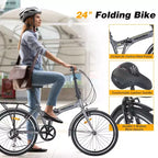 Bicicleta Plegable Okak de 24 pulgadas con 7 velocidades y cuadro de acero, bicicletas cruiser con parrilla trasera y guardabarros, bicicleta para adultos para viajes y desplazamientos