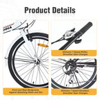 Bicicleta Plegable Okak de 24 pulgadas con 7 velocidades y cuadro de acero, bicicletas cruiser con parrilla trasera y guardabarros, bicicleta para adultos para viajes y desplazamientos