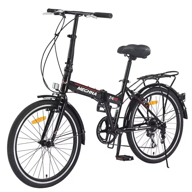 Bicicleta Plegable Okak de 24 pulgadas con 7 velocidades y cuadro de acero, bicicletas cruiser con parrilla trasera y guardabarros, bicicleta para adultos para viajes y desplazamientos