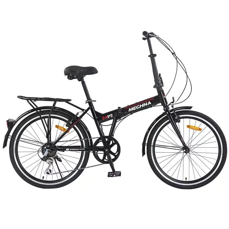 Bicicleta Plegable Okak de 24 pulgadas con 7 velocidades y cuadro de acero, bicicletas cruiser con parrilla trasera y guardabarros, bicicleta para adultos para viajes y desplazamientos