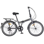 Bicicleta Plegable Okak de 24 pulgadas con 7 velocidades y cuadro de acero, bicicletas cruiser con parrilla trasera y guardabarros, bicicleta para adultos para viajes y desplazamientos