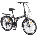 Bicicleta Plegable Okak de 24 pulgadas con 7 velocidades y cuadro de acero, bicicletas cruiser con parrilla trasera y guardabarros, bicicleta para adultos para viajes y desplazamientos