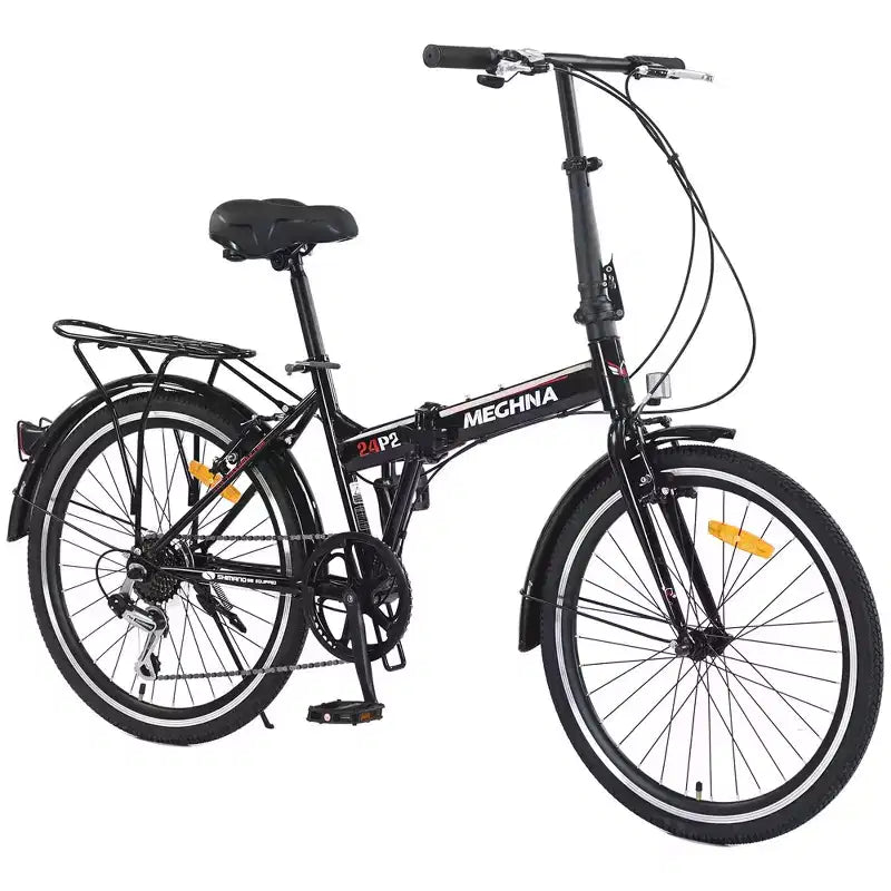 Bicicleta Plegable Okak de 24 pulgadas con 7 velocidades y cuadro de acero, bicicletas cruiser con parrilla trasera y guardabarros, bicicleta para adultos para viajes y desplazamientos