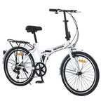 Bicicleta Plegable Okak de 24 pulgadas con 7 velocidades y cuadro de acero, bicicletas cruiser con parrilla trasera y guardabarros, bicicleta para adultos para viajes y desplazamientos