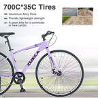 Bicicleta Híbrida Okak 700C con Cuadro de Aleación de Aluminio y Frenos de Disco Dobles, Bicicleta de Carretera con Manillar Plano, Bicicleta para Adultos para Ciclismo en Carretera y Viajes