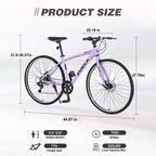 Bicicleta Híbrida Okak 700C con Cuadro de Aleación de Aluminio y Frenos de Disco Dobles, Bicicleta de Carretera con Manillar Plano, Bicicleta para Adultos para Ciclismo en Carretera y Viajes