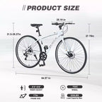 Bicicleta Híbrida Okak 700C con Cuadro de Aleación de Aluminio y Frenos de Disco Dobles, Bicicleta de Carretera con Manillar Plano, Bicicleta para Adultos para Ciclismo en Carretera y Viajes