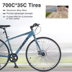 Bicicleta Híbrida Okak 700C con Cuadro de Aleación de Aluminio y Frenos de Disco Dobles, Bicicleta de Carretera con Manillar Plano, Bicicleta para Adultos para Ciclismo en Carretera y Viajes