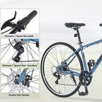 Bicicleta Híbrida Okak 700C con Cuadro de Aleación de Aluminio y Frenos de Disco Dobles, Bicicleta de Carretera con Manillar Plano, Bicicleta para Adultos para Ciclismo en Carretera y Viajes