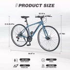 Bicicleta Híbrida Okak 700C con Cuadro de Aleación de Aluminio y Frenos de Disco Dobles, Bicicleta de Carretera con Manillar Plano, Bicicleta para Adultos para Ciclismo en Carretera y Viajes