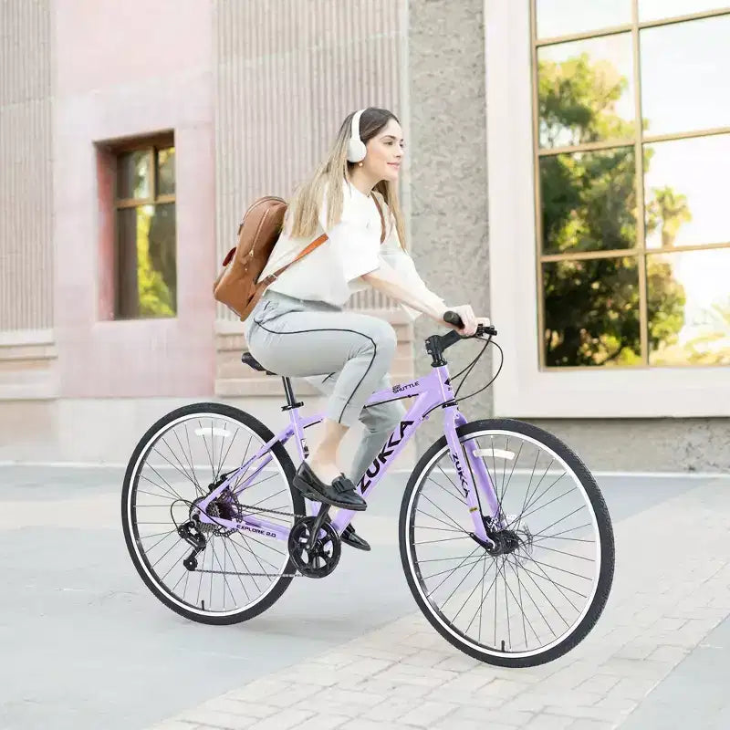 Bicicleta Híbrida Okak 700C con Cuadro de Aleación de Aluminio y Frenos de Disco Dobles, Bicicleta de Carretera con Manillar Plano, Bicicleta para Adultos para Ciclismo en Carretera y Viajes