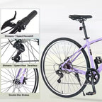 Bicicleta Híbrida Okak 700C con Cuadro de Aleación de Aluminio y Frenos de Disco Dobles, Bicicleta de Carretera con Manillar Plano, Bicicleta para Adultos para Ciclismo en Carretera y Viajes