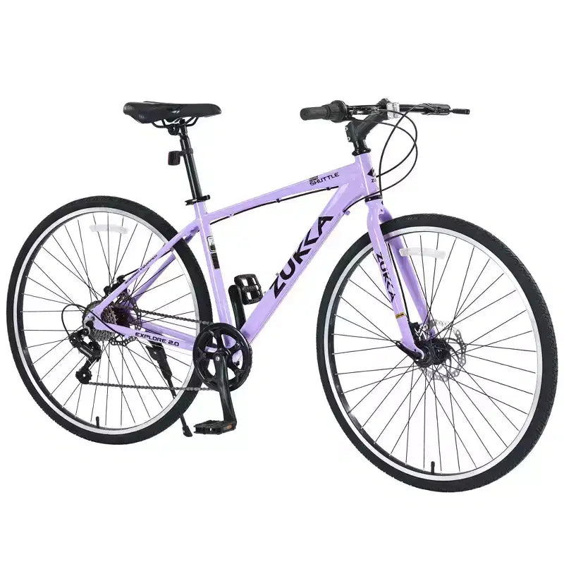 Bicicleta Híbrida Okak 700C con Cuadro de Aleación de Aluminio y Frenos de Disco Dobles, Bicicleta de Carretera con Manillar Plano, Bicicleta para Adultos para Ciclismo en Carretera y Viajes
