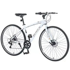Bicicleta Híbrida Okak 700C con Cuadro de Aleación de Aluminio y Frenos de Disco Dobles, Bicicleta de Carretera con Manillar Plano, Bicicleta para Adultos para Ciclismo en Carretera y Viajes