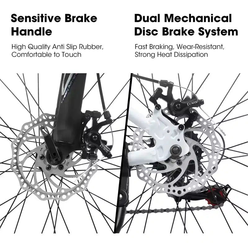 Bicicleta de montaña Okak de 27 pulgadas con horquilla de suspensión y cuadro de aluminio, bicicleta de tierra de 21 velocidades con freno de disco, bicicleta para adultos para hombres y y mujeres