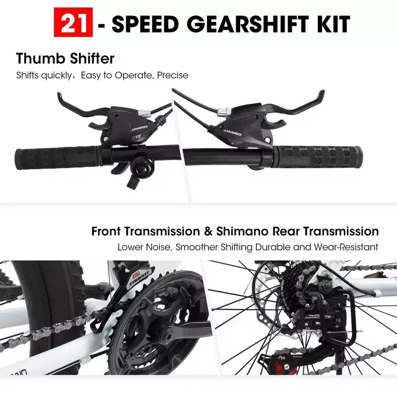 Bicicleta de montaña Okak de 27 pulgadas con horquilla de suspensión y cuadro de aluminio, bicicleta de tierra de 21 velocidades con freno de disco, bicicleta para adultos para hombres y y mujeres