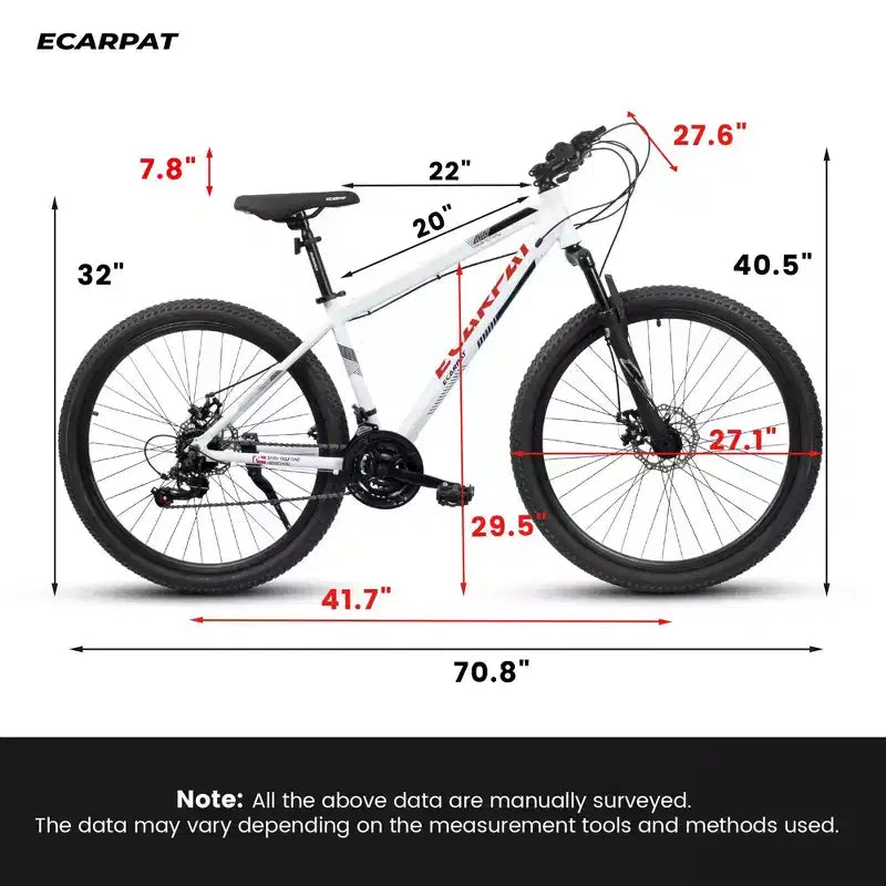 Bicicleta de montaña Okak de 27 pulgadas con horquilla de suspensión y cuadro de aluminio, bicicleta de tierra de 21 velocidades con freno de disco, bicicleta para adultos para hombres y y mujeres