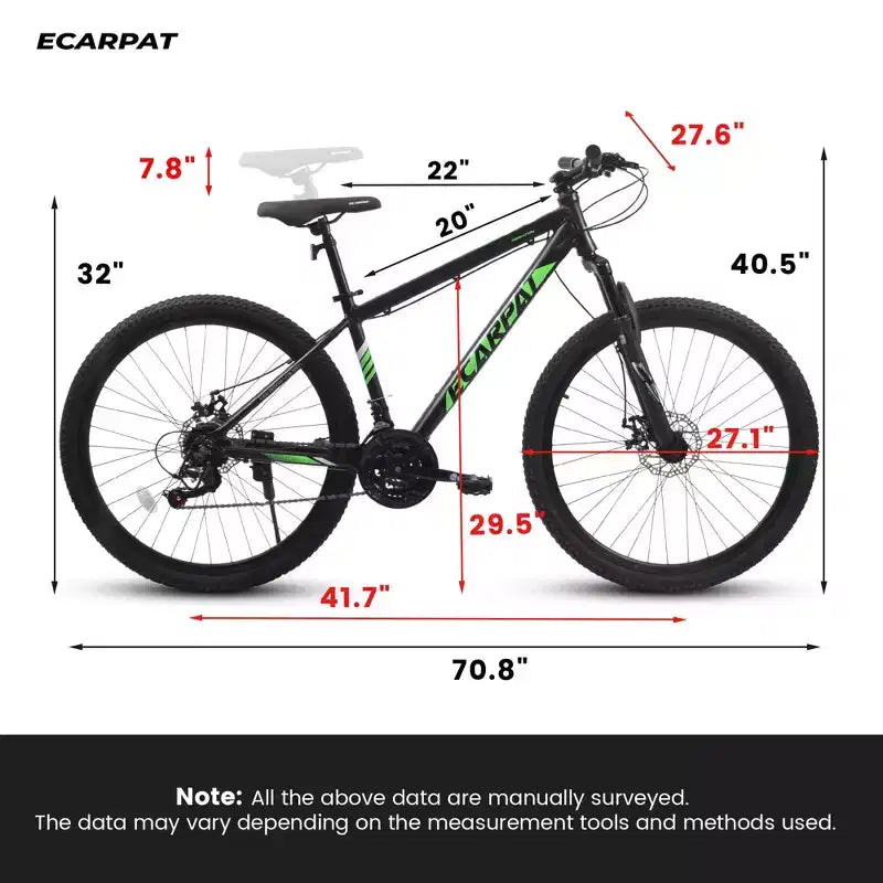 Bicicleta de montaña Okak de 27 pulgadas con horquilla de suspensión y cuadro de aluminio, bicicleta de tierra de 21 velocidades con freno de disco, bicicleta para adultos para hombres y y mujeres