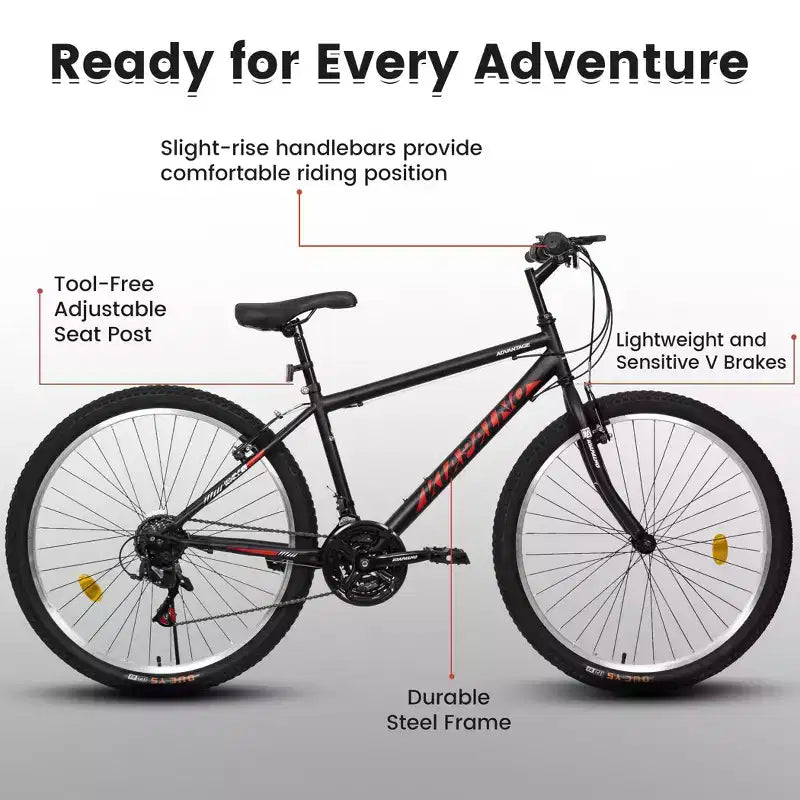 Bicicleta de Montaña Okak 24IN con Cuadro de Acero al Carbono, Bicicleta para Niños de 21 Velocidades con Doble Freno V y Asiento Ergonómico, Bicicleta para Viajes Diarios y Ocio