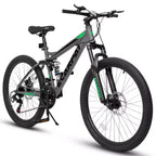 Bicicleta de montaña Okak de 24 pulgadas de acero al carbono con suspensión completa, bicicleta para hombre con palanca de cambios de 21 velocidades y frenos de disco, bicicleta para niños y adultos
