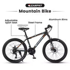 Bicicleta de montaña Okak de 24 pulgadas con cuadro de acero, bicicleta para niños con Shimano de 21 velocidades, frenos de disco dobles y suspensión delantera, bicicleta para adolescentes
