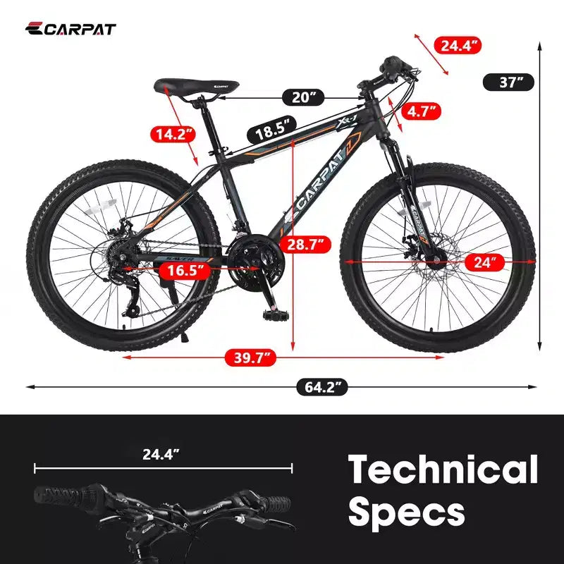 Bicicleta de montaña Okak de 24 pulgadas con cuadro de acero, bicicleta para niños con Shimano de 21 velocidades, frenos de disco dobles y suspensión delantera, bicicleta para adolescentes