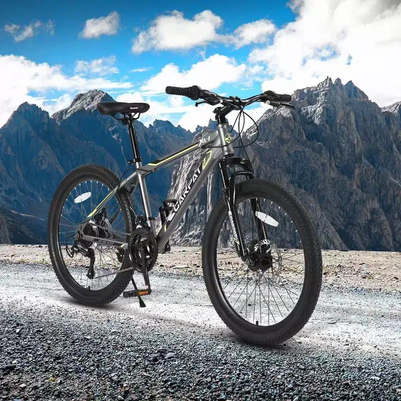 Bicicleta de montaña Okak de 24 pulgadas con cuadro de acero, bicicleta para niños con Shimano de 21 velocidades, frenos de disco dobles y suspensión delantera, bicicleta para adolescentes