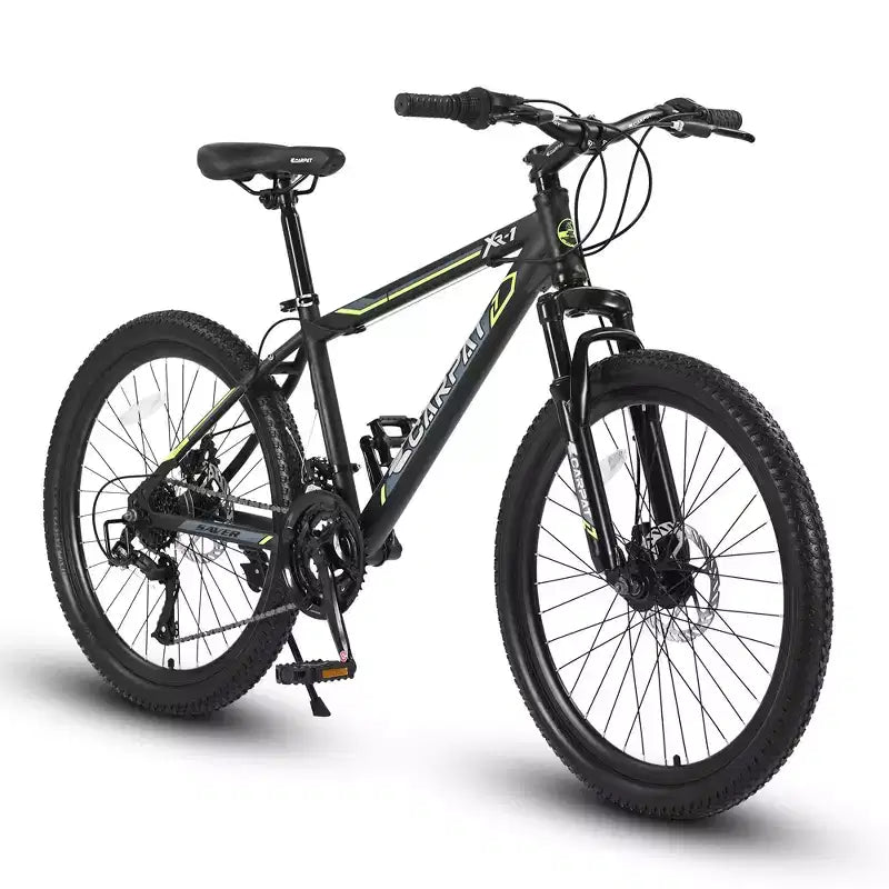Bicicleta de montaña Okak de 24 pulgadas con cuadro de acero, bicicleta para niños con Shimano de 21 velocidades, frenos de disco dobles y suspensión delantera, bicicleta para adolescentes