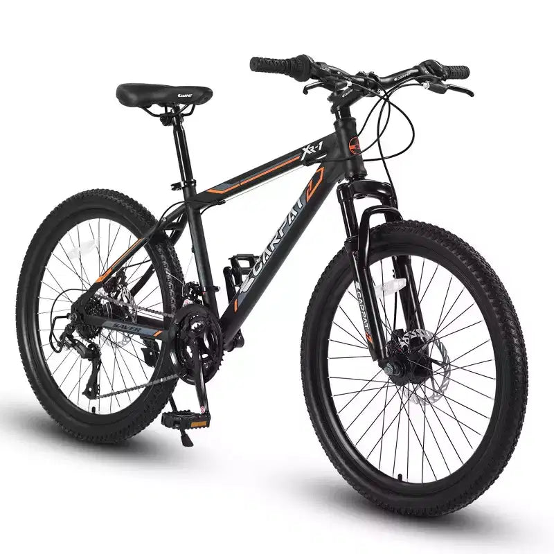 Bicicleta de montaña Okak de 24 pulgadas con cuadro de acero, bicicleta para niños con Shimano de 21 velocidades, frenos de disco dobles y suspensión delantera, bicicleta para adolescentes