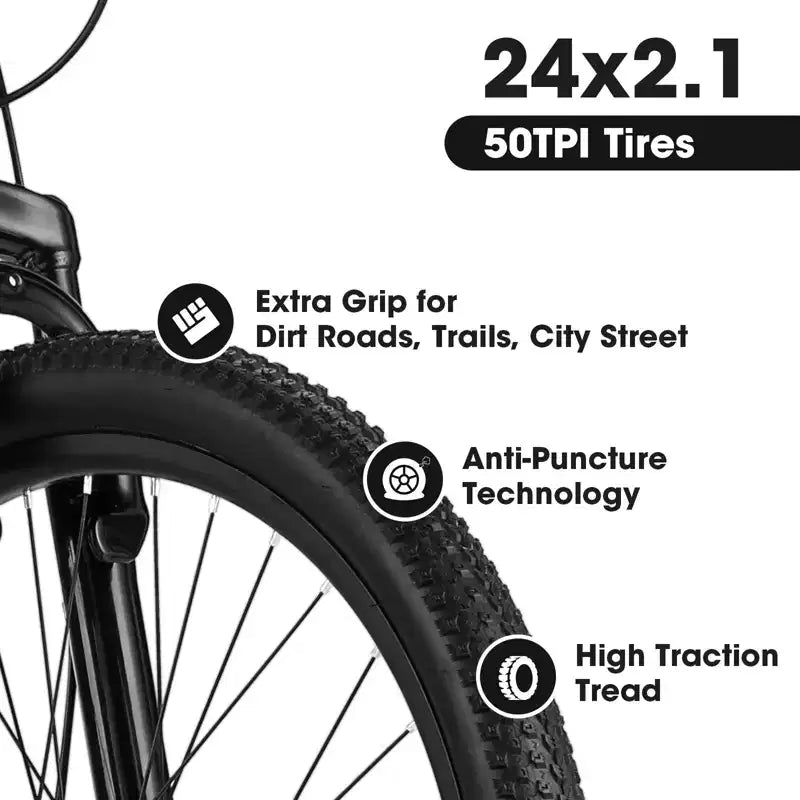 Bicicleta de montaña Okak 24/26IN con 21 velocidades y doble freno de disco, bicicleta para niños con suspensión delantera de 100 mm, bicicleta de tierra para adolescentes y mujeres