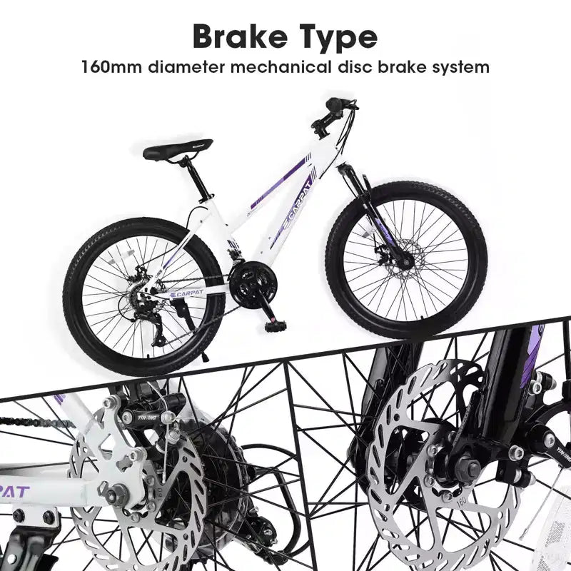 Bicicleta de montaña Okak 24/26IN con 21 velocidades y doble freno de disco, bicicleta para niños con suspensión delantera de 100 mm, bicicleta de tierra para adolescentes y mujeres