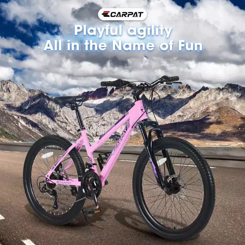 Bicicleta de montaña Okak 24/26IN con 21 velocidades y doble freno de disco, bicicleta para niños con suspensión delantera de 100 mm, bicicleta de tierra para adolescentes y mujeres