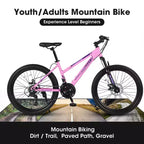 Bicicleta de montaña Okak 24/26IN con 21 velocidades y doble freno de disco, bicicleta para niños con suspensión delantera de 100 mm, bicicleta de tierra para adolescentes y mujeres
