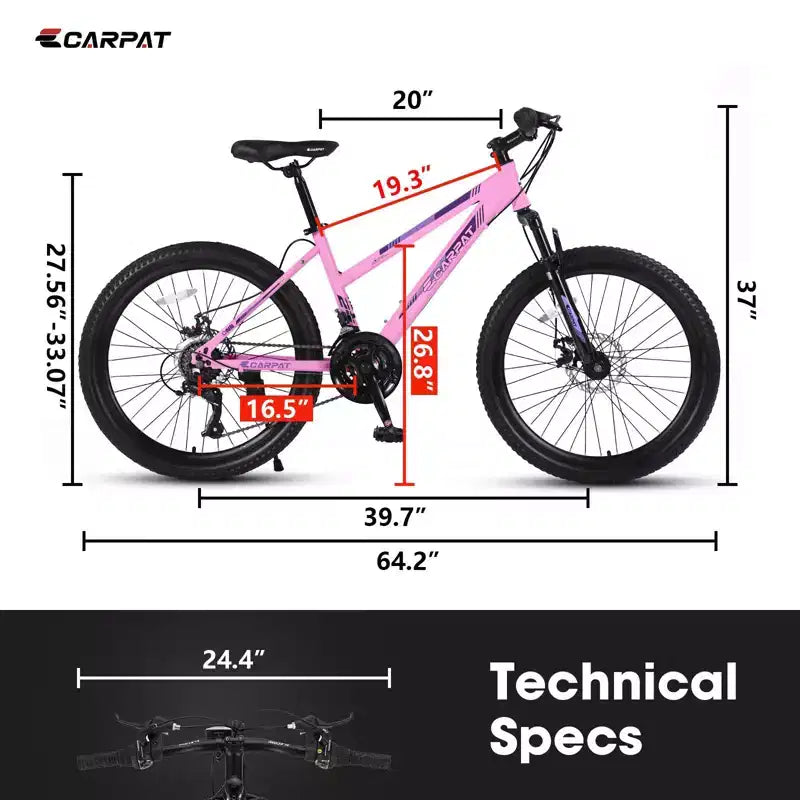 Bicicleta de montaña Okak 24/26IN con 21 velocidades y doble freno de disco, bicicleta para niños con suspensión delantera de 100 mm, bicicleta de tierra para adolescentes y mujeres